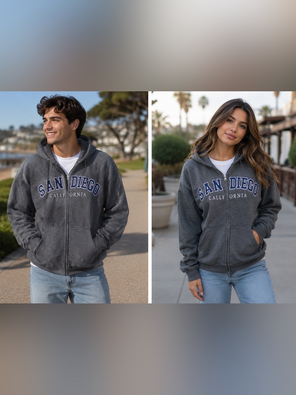 San Diego California Charcoal Zip Hoodie men’s women